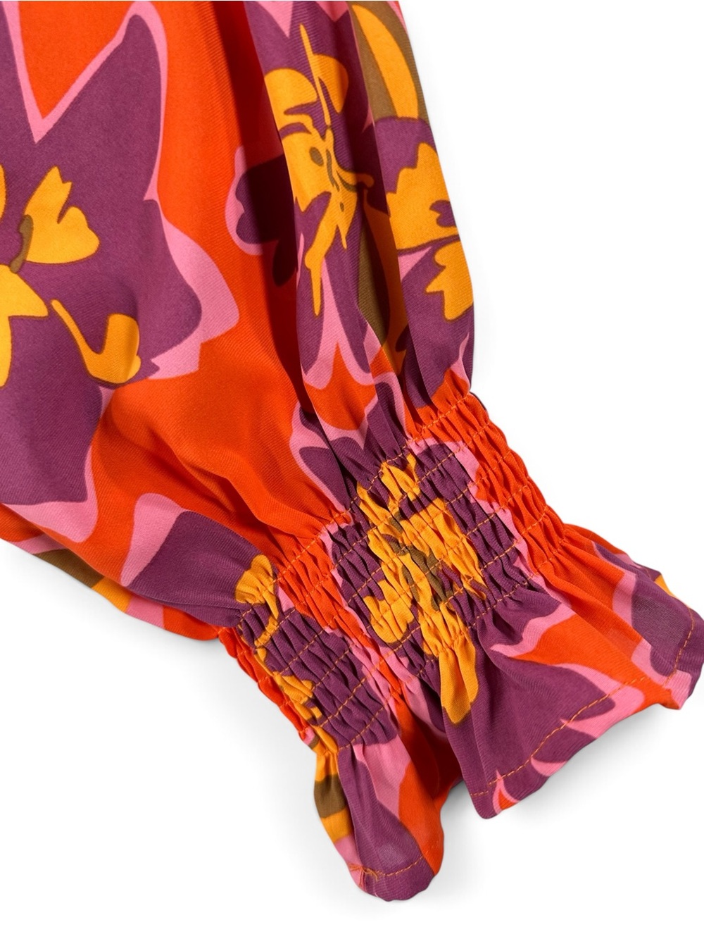 Women's Mascomoda Orange And Purple M Floral V-Neck Long Sleeve Blouse - Picture 3 of 10